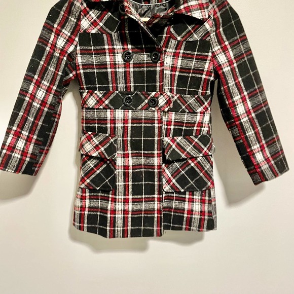 Rothschild Girls Hooded Tartan Plaid Pea Coat Double Breasted Jacket Size 6/6X - Picture 4 of 10